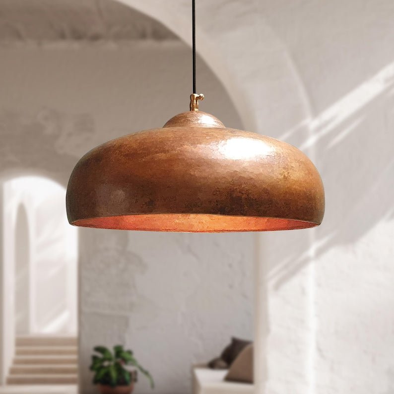 Hammered Copper Dome Pendant Light: Oxidized Kitchen Island Lighting