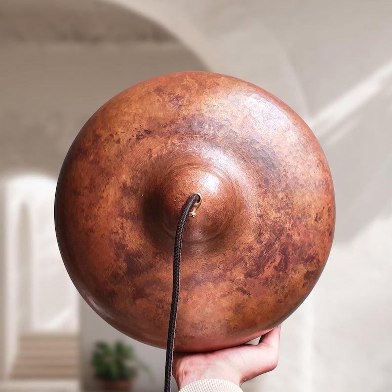 Hammered Copper Dome Pendant Light: Oxidized Kitchen Island Lighting