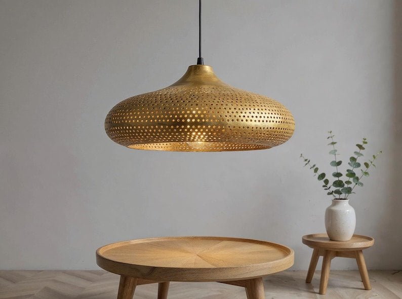 Handmade Moroccan Brass Pendant Light: Dome Ceiling Lamp, Kitchen Island Lighting