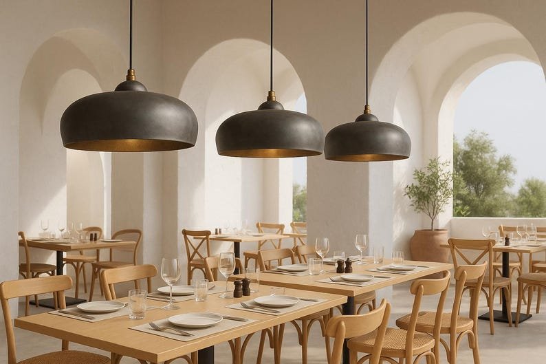 Patina Dome Pendant Light: Brass Farmhouse Kitchen Lighting