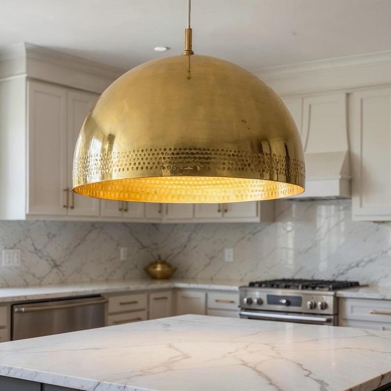 Large Brass Dome Pendant Lamp: Moroccan Perforated Ceiling Light