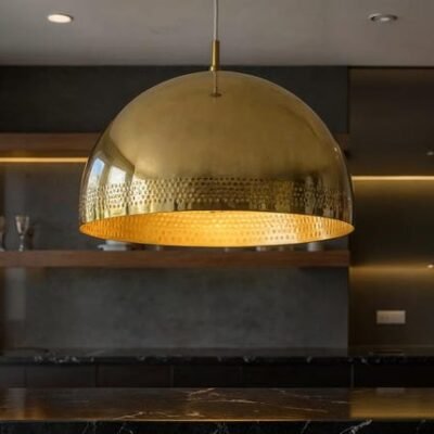 Large Brass Dome Pendant Lamp: Moroccan Perforated Ceiling Light