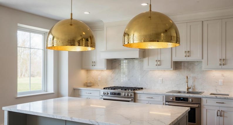 Large Brass Dome Pendant Lamp: Moroccan Perforated Ceiling Light