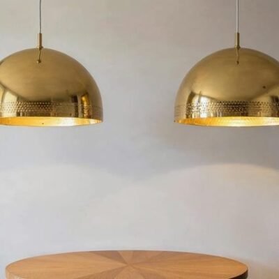 Set of 2 Polished Brass Dome Pendant Lights