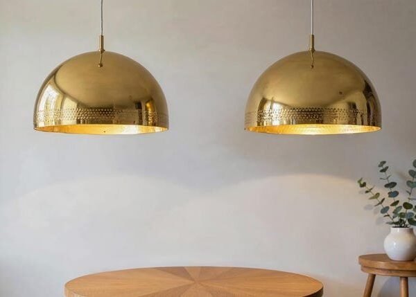 Set of 2 Polished Brass Dome Pendant Lights