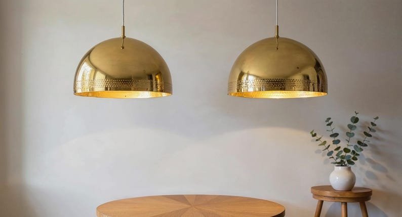 Set of 2 Polished Brass Dome Pendant Lights