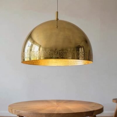 Large Brass Dome Pendant Lamp: Moroccan Perforated Ceiling Light