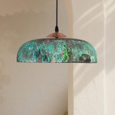 Green Copper Farmhouse Light,Green Patina Copper Pendant Lamp, HandCrafted Rustic Copper Island Light, Rustic Dome Pendant Light Fixture