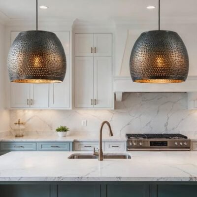 Handcrafted Hammered Copper Pendant Light: Green Patina Dome Lamp