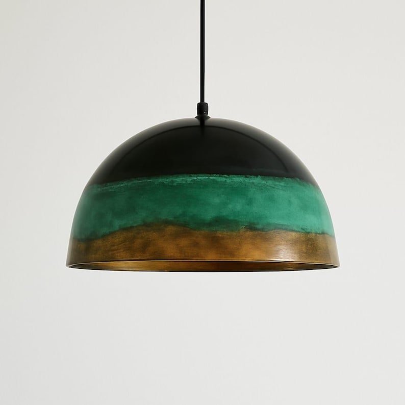 Handcrafted Green Patina Copper Pendant Light - Rustic Island Lighting
