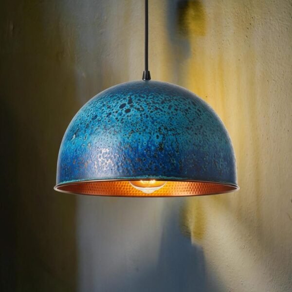 Blue Patina Copper Dome Pendant Light