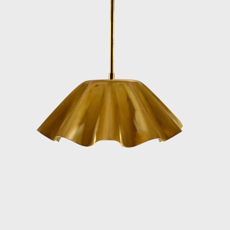 Handmade Brass Chandelier: Fluted Gold Pendant Light, Modern Lighting