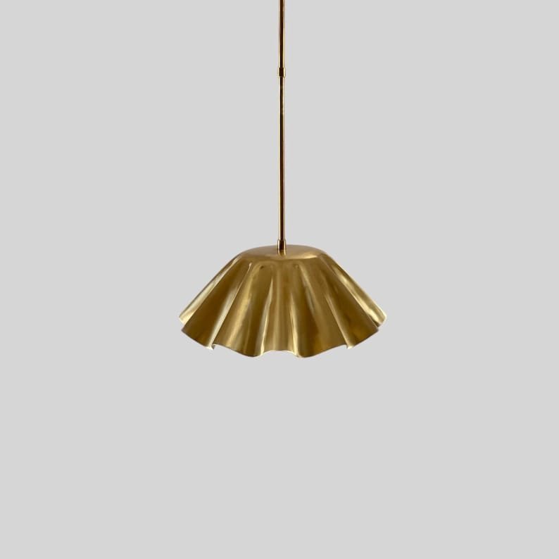 Handmade Brass Chandelier: Fluted Gold Pendant Light, Modern Lighting