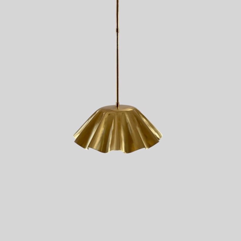 Handmade Brass Chandelier: Fluted Gold Pendant Light, Modern Lighting