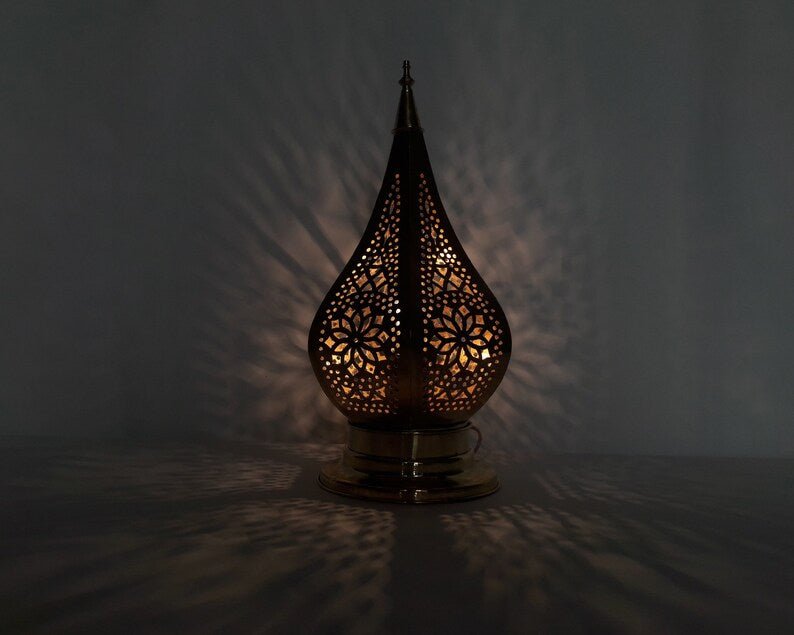 Moroccan Gold Bedside Table Lamp, Handmade Brass Copper Table Light Fixture Lamp in Marrakesh - Bedside Lamps - Moroccan Lights