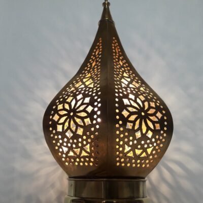 Moroccan Gold Bedside Table Lamp, Handmade Brass Copper Table Light Fixture Lamp in Marrakesh - Bedside Lamps - Moroccan Lights