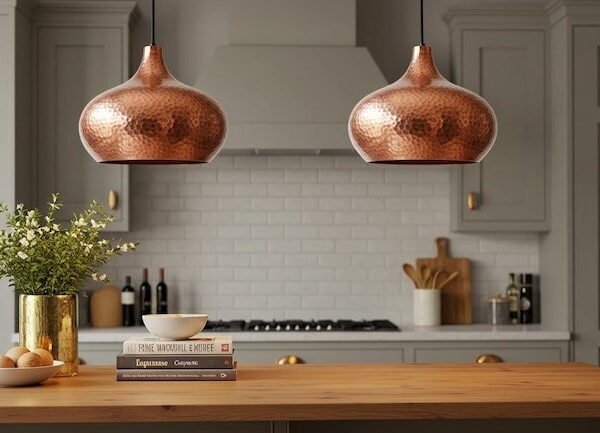 Set of 2 Hammered Copper Gourd Pendant Lights