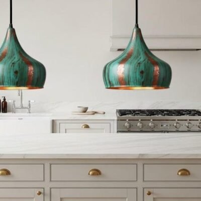 Handmade Turquoise Patina Copper Pendant Moroccan Style Ceiling Light