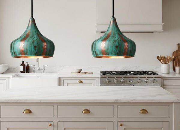 Handmade Turquoise Patina Copper Pendant Moroccan Style Ceiling Light