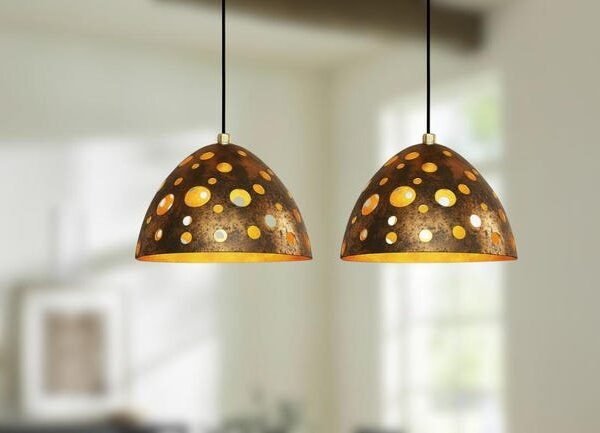 Perforated Copper Dome Pendant Light Modern Moroccan Farmhouse Lamp