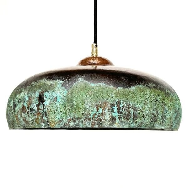 Oxidized Green Patina Copper Dome Pendant