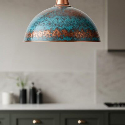 Handmade Copper Dome Pendant Light: Patina Finish, Rustic Lighting