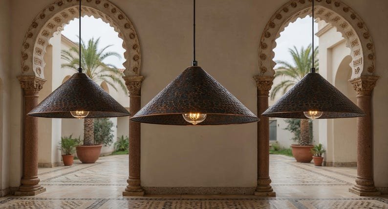 Handcrafted Patina Copper Dome Pendant Light: Rustic Moroccan Lighting