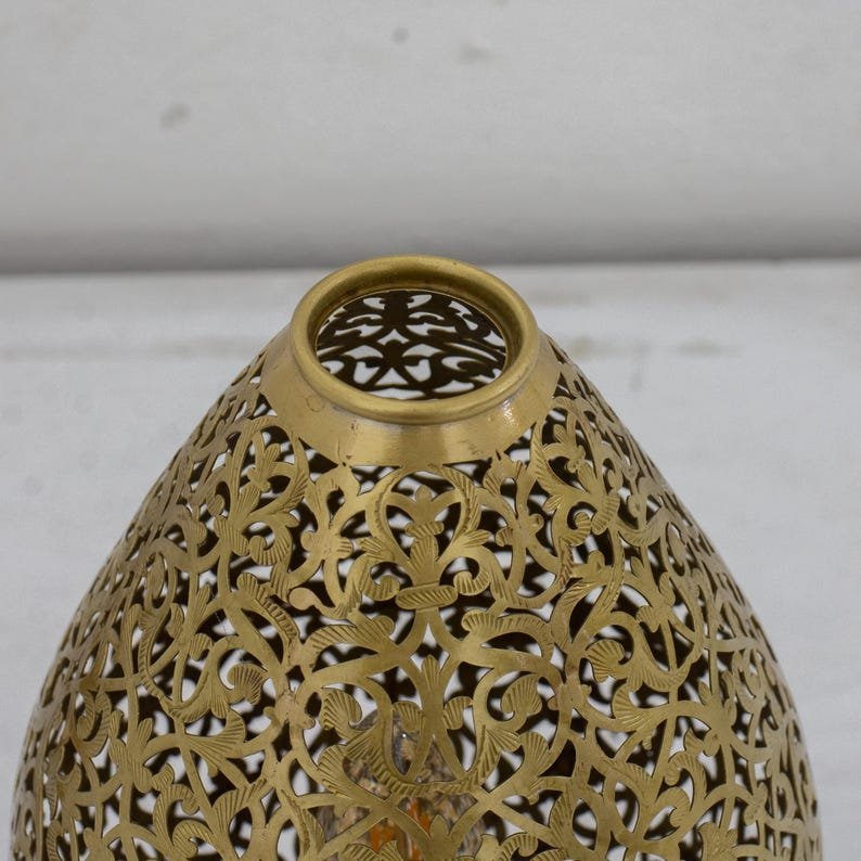 Unlacquered Brass Table Pierced Table Light, Bedside Lamp, Perforated Base Lamp | Duty-Free