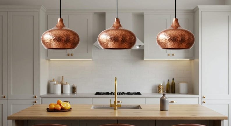 Hand Hammered Copper Pendant Light: Moroccan Perforated Ceiling Lamp
