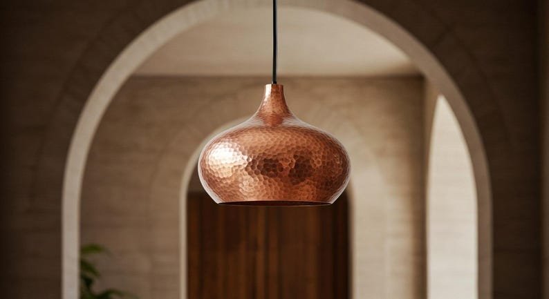 Hand Hammered Copper Pendant Light: Moroccan Perforated Ceiling Lamp