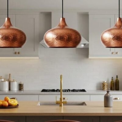 Set of 3 Hammered Copper Pendant Lights