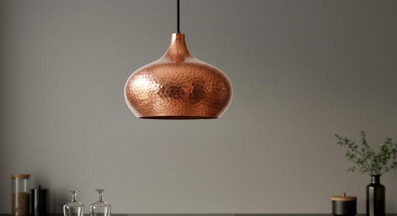 Hand Hammered Copper Pendant Light: Moroccan Perforated Ceiling Lamp