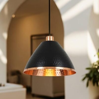 Handmade Moroccan Copper Pendant Light: Perforated Dome Ceiling Lamp