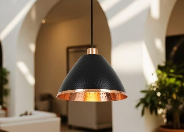 Handmade Black & Copper Cone Pendant Hammered Modern Ceiling Light