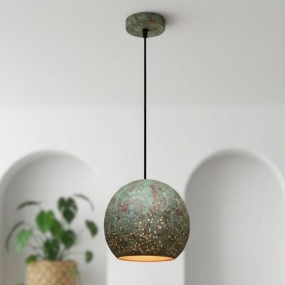 Green Patina Copper Dome Pendant Light: Rustic Farmhouse Lighting