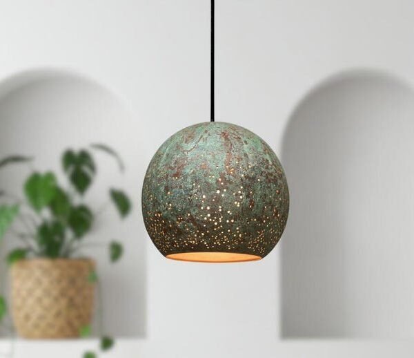 Green Patina Globe Pendant Light Rustic Ceiling Lamp