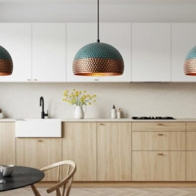 Handmade Oxidized Copper Dome Pendant Light: Rustic Green Patina