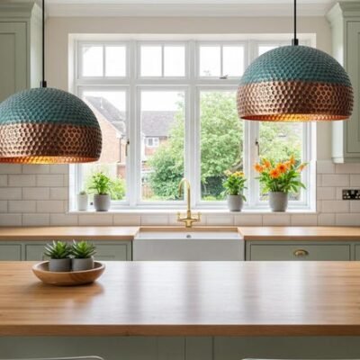 Handmade Oxidized Copper Dome Pendant Light: Rustic Green Patina