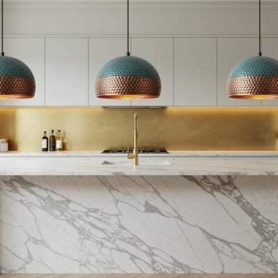 Handmade Oxidized Copper Dome Pendant Light: Rustic Green Patina