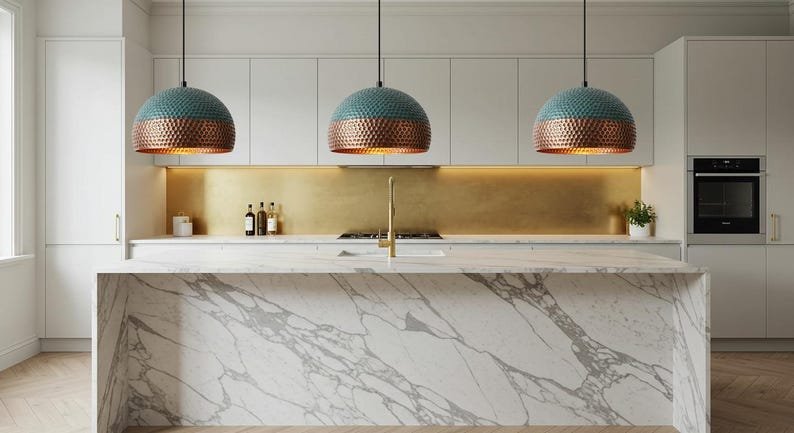 Handmade Oxidized Copper Dome Pendant Light: Rustic Green Patina