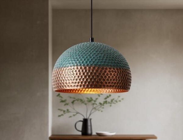 Handmade Two-Tone Green Patina Copper Dome Pendant