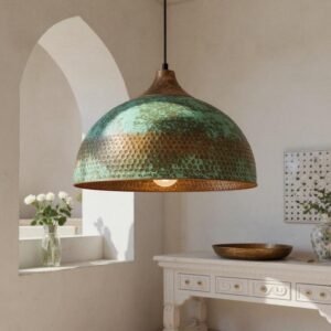 Rustic Green Patina Copper Dome Pendant Light