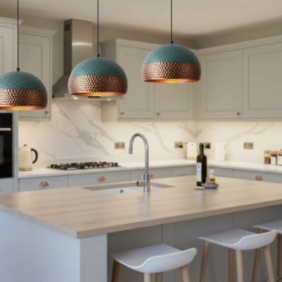 Handmade Oxidized Copper Dome Pendant Light: Rustic Green Patina