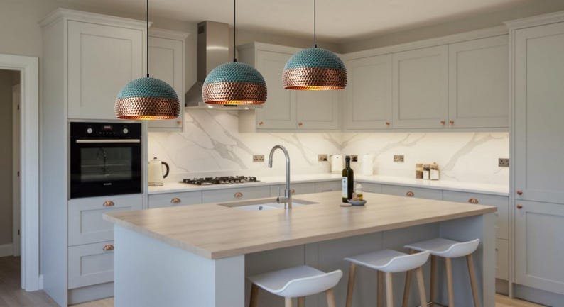 Handmade Oxidized Copper Dome Pendant Light: Rustic Green Patina