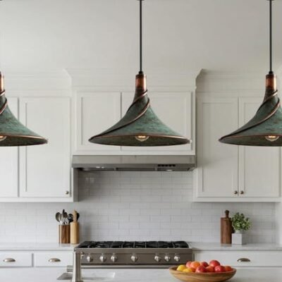 Handmade Green Patina Copper Pendant Light: Rustic Island Lighting