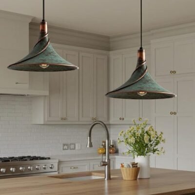 Handmade Green Patina Copper Pendant Light: Rustic Island Lighting