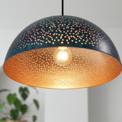 Handmade Blue Patina Copper Dome Pendant Light - Rustic Kitchen Island Lighting