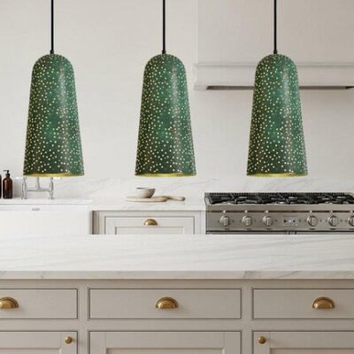 Handmade Green Patina Copper Pendant Light - Moroccan Star Design