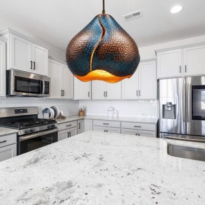 Hand Hammered Copper Pendant Light: Sculptural Teardrop Ceiling Lamp