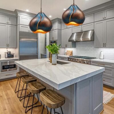 Hand Hammered Copper Pendant Light: Sculptural Teardrop Ceiling Lamp